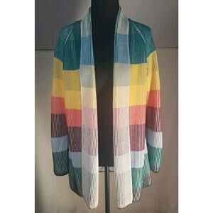 Lands End Women's Small Drifter Open Front Cardigan Sweater Colorblock Striped